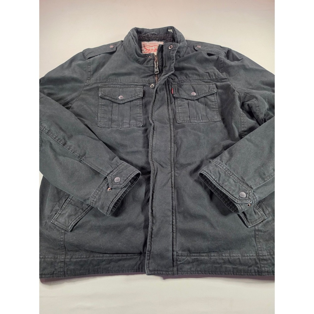 Levis Mens XL Black Sherpa Lined Cotton Canvas Military Field Jacket RN 54163